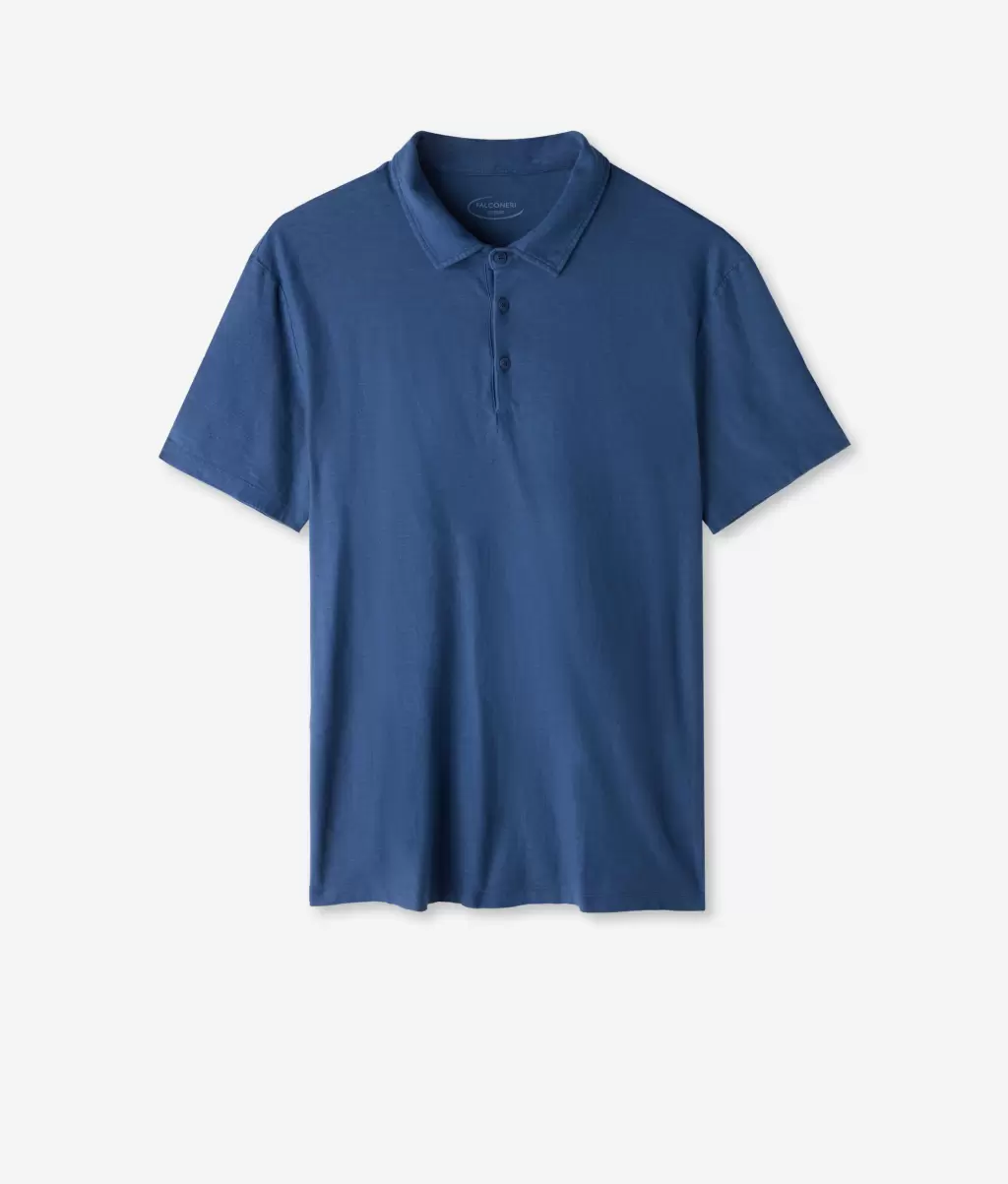 Mężczyzna Koszulka Polo Z Bawełny Twist Blue T-Shirty I Koszulki Polo Falconeri - 4