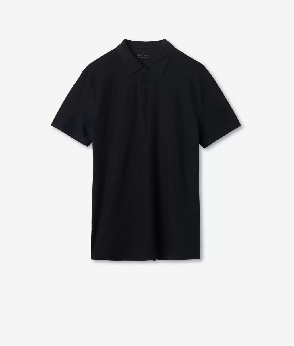 Falconeri Mężczyzna T-Shirty I Koszulki Polo Black Koszulka Polo Z Bawełny Twist - 4