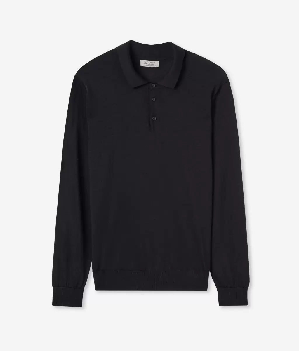 Black T-Shirty I Koszulki Polo Mężczyzna Falconeri Koszulka Polo Z Kaszmiru Ultrafine - 4