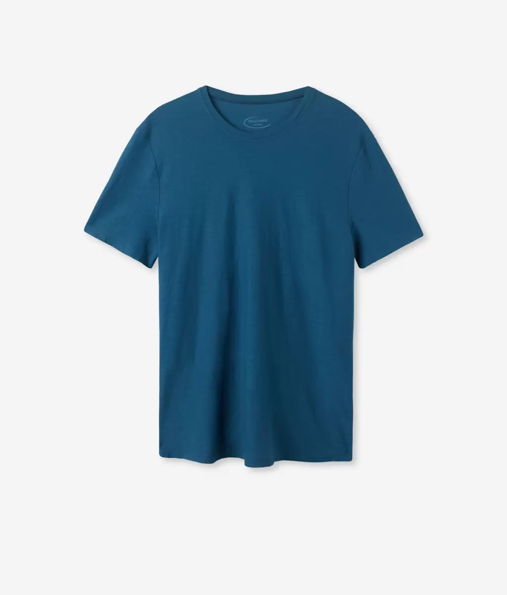 Falconeri Koszulka Z Bawełny Twist Blue T-Shirty I Koszulki Polo Mężczyzna - 4