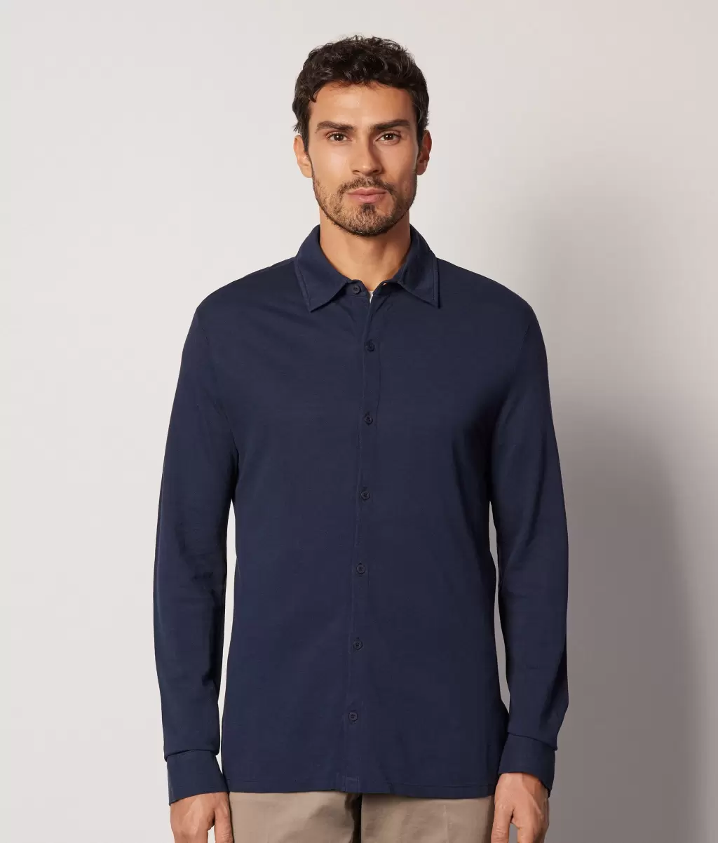 Koszule Falconeri Koszula Z Piki Bawełniano-Jedwabnej Blue Mężczyzna - 1