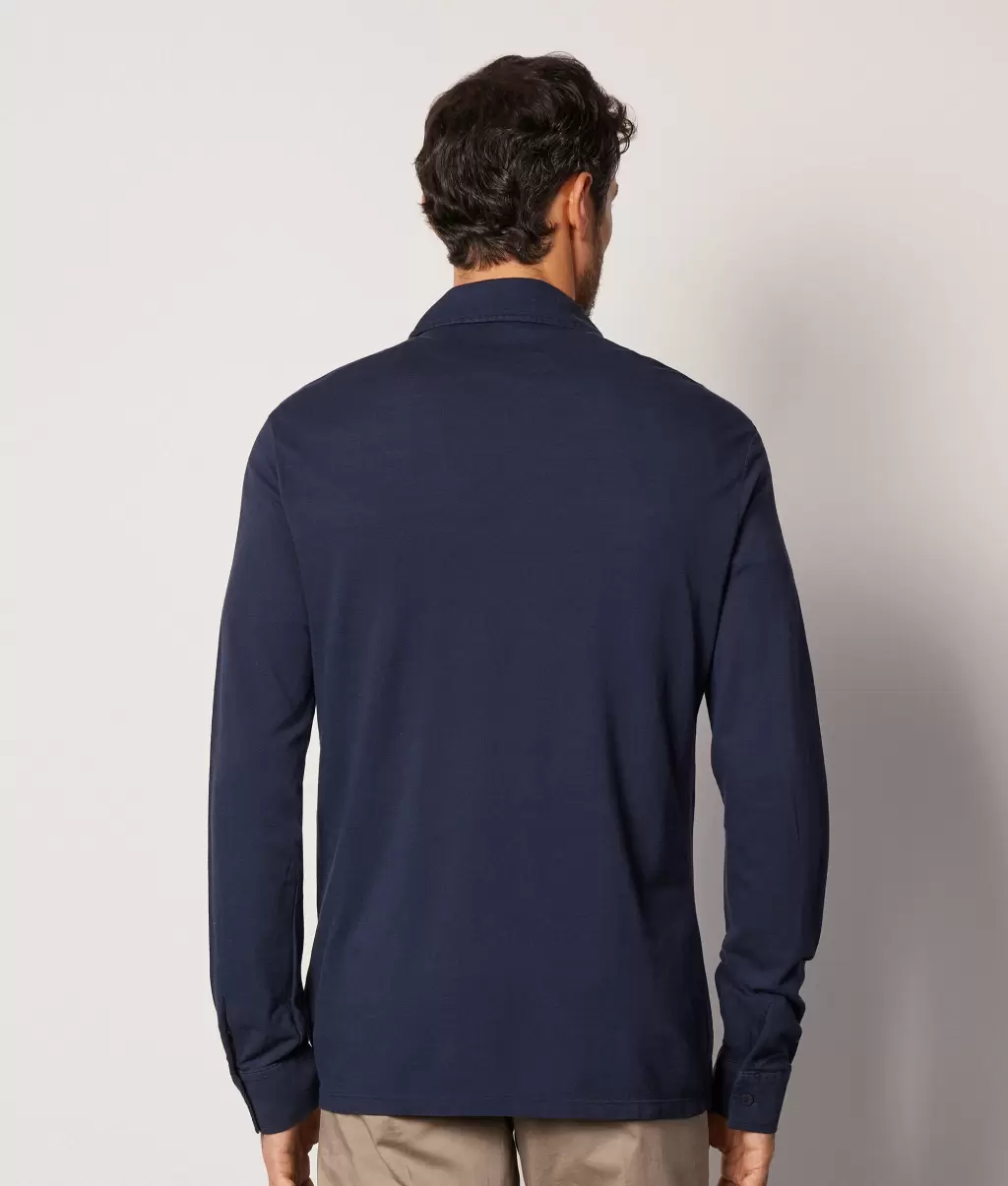Koszule Falconeri Koszula Z Piki Bawełniano-Jedwabnej Blue Mężczyzna - 2