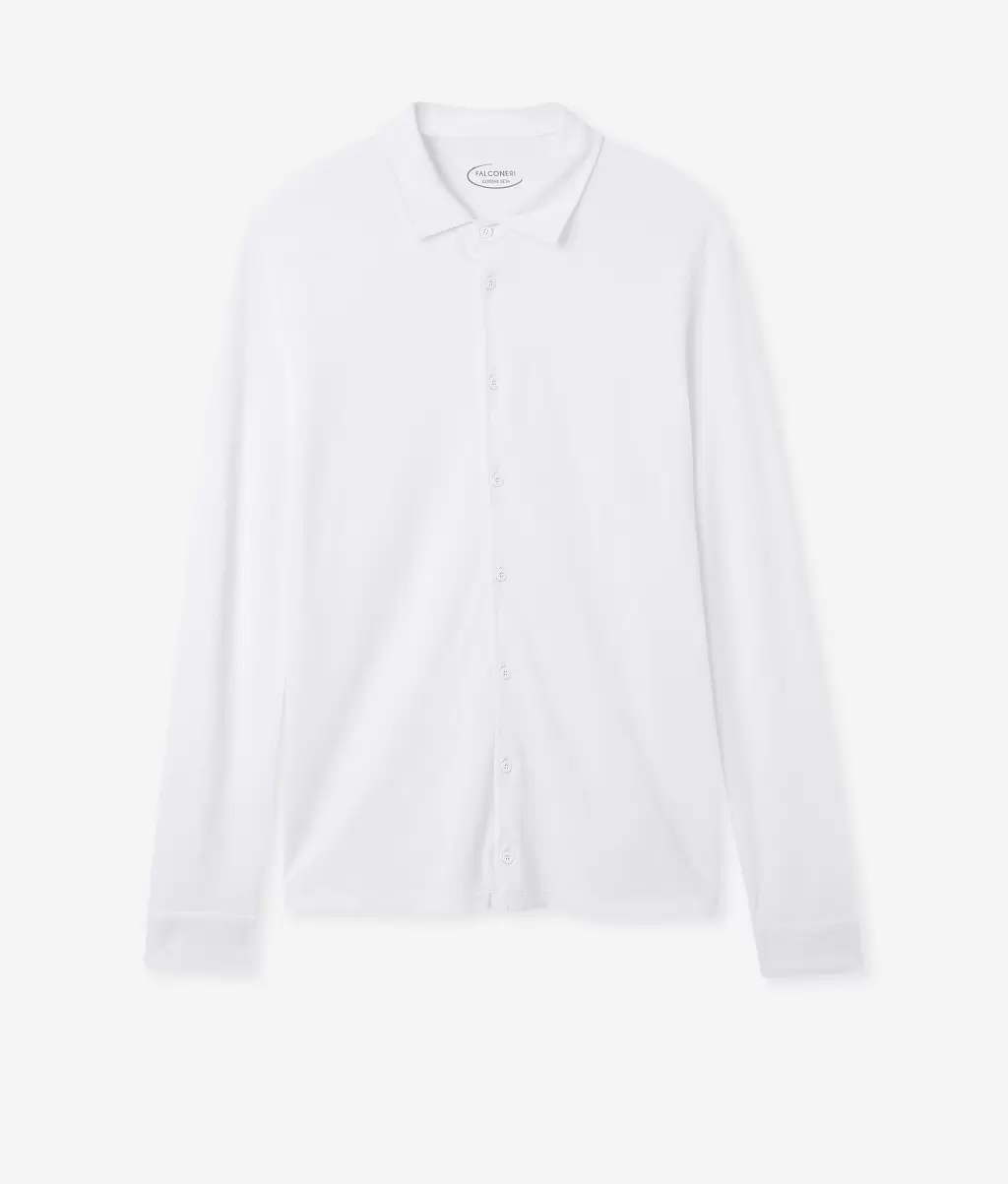 Koszule Koszula Z Piki Bawełniano-Jedwabnej Mężczyzna White Falconeri - 4