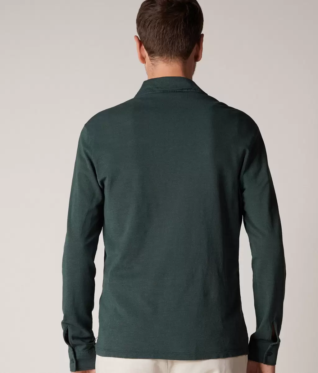Koszula Z Piki Bawełniano-Jedwabnej Mężczyzna Koszule Dark_Green Falconeri - 2