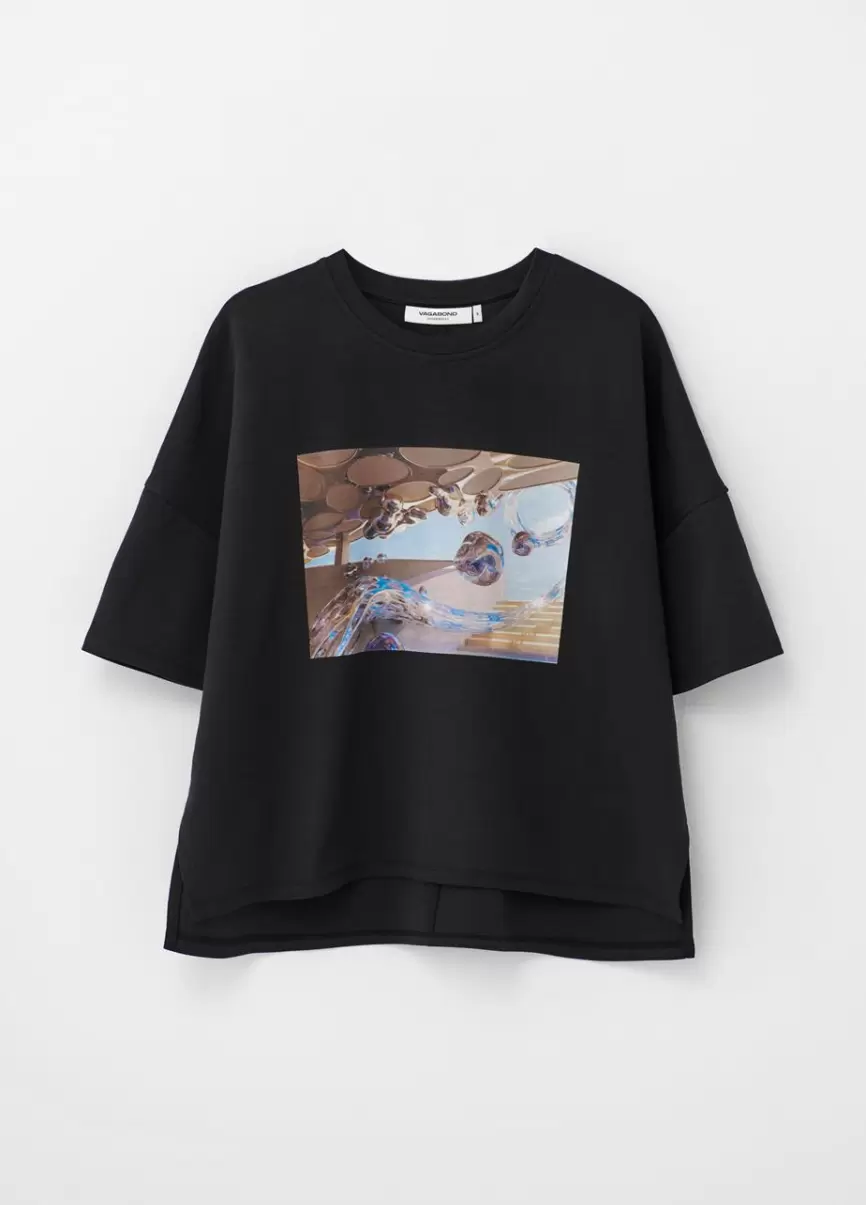 Boxy T-Shirt X Micky Ho Vagabond 2024 Kobiety T-Shirty Czarny Material Tekstylny - 1