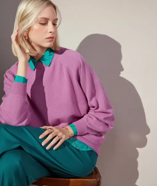 Falconeri Swetry Z Okrągłym Dekoltem Kobieta Bluzka Maxi Z Okągłym Dekoltem Z Kaszmiru Ultrasoft Pink