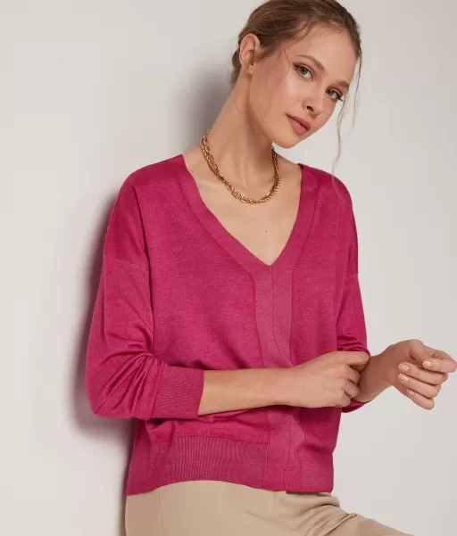Swetry Z Dekoltem W Serek Falconeri Kobieta Sweter Z Dekoltem W Serek Z Kaszmiru Ultrafine Pink