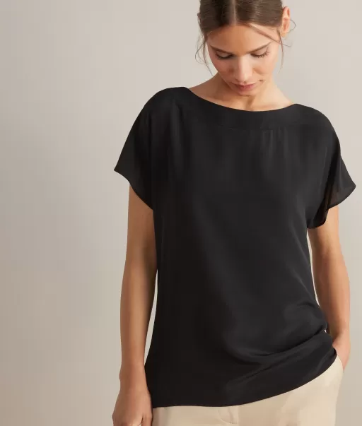 Koszulka Z Dekoltem W Łódkę Z Jedwabiu I Modalu Topy I T-Shirty Kobieta Black Falconeri