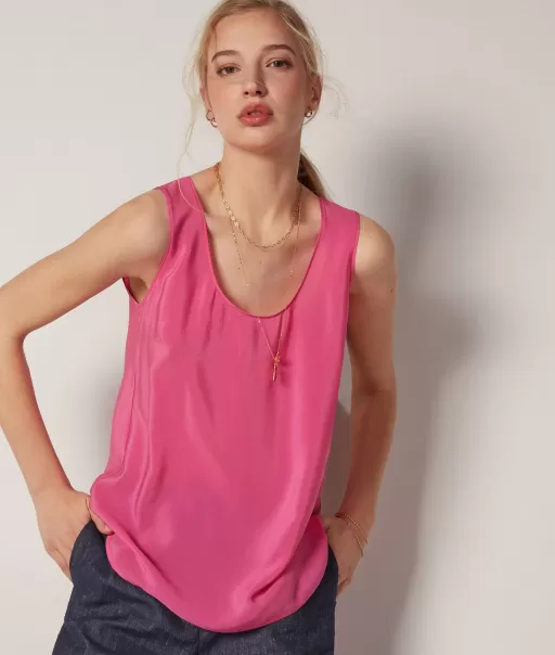 Pink Kobieta Jedwabny Podkoszulek Z Dużym Dekoltem Topy I T-Shirty Falconeri