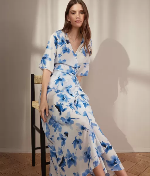Falconeri Sukienki I Spódnice Długa Sukienka Ze Wzorzystego Jedwabiu Kobieta Blue