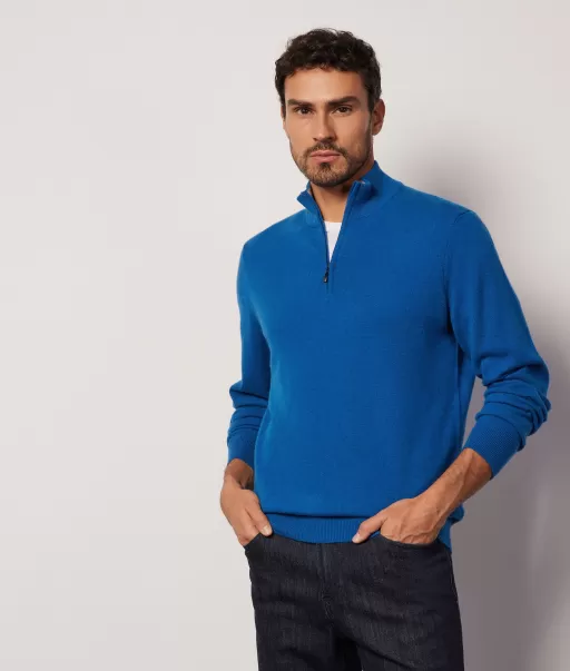Falconeri Swetry Z Dekoltem W Serek Sweter Ze Stójką I Suwakiem Pod Szyją Z Kaszmiru Ultrasoft Mężczyzna Blue