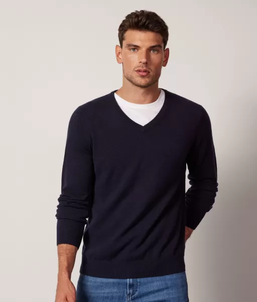 Sweter Z Dekoltem W Serek Z Kaszmiru Ultrasoft Blue Falconeri Swetry Z Dekoltem W Serek Mężczyzna