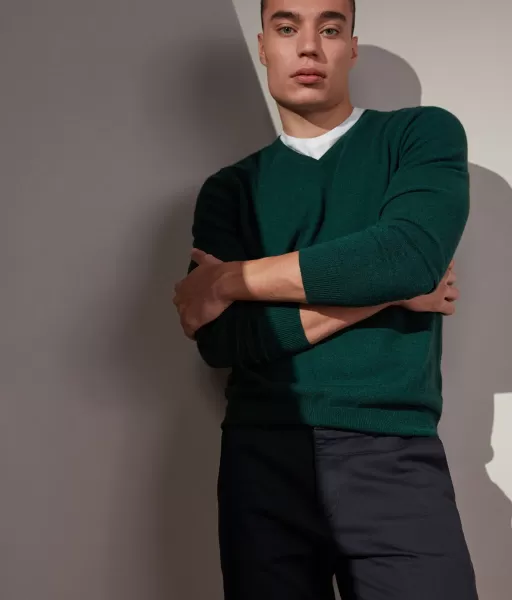 Falconeri Swetry Z Dekoltem W Serek Sweter Z Dekoltem W Serek Z Kaszmiru Ultrasoft Green Mężczyzna