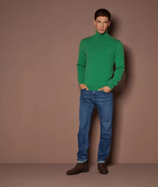 Green Falconeri Sweter Z Golfem Z Kaszmiru Ultrasoft Golfy Mężczyzna